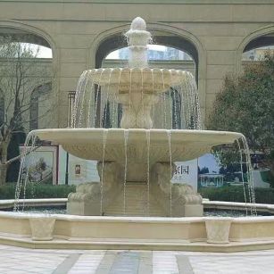 大连 黄金麻花岗岩异型加工——户外庭院石雕流水喷泉