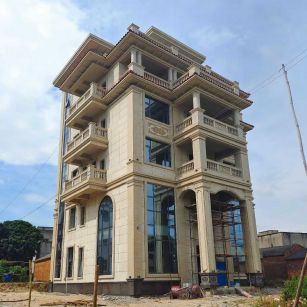 大连 黄金麻花岗岩石材别墅外墙干挂搭配（雕花栏杆花瓶柱门楼罗马柱）