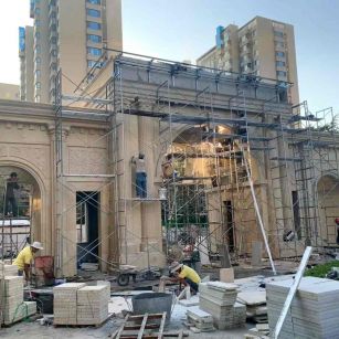 大连 黄金麻荔枝面花岗岩小区门楼外墙干挂