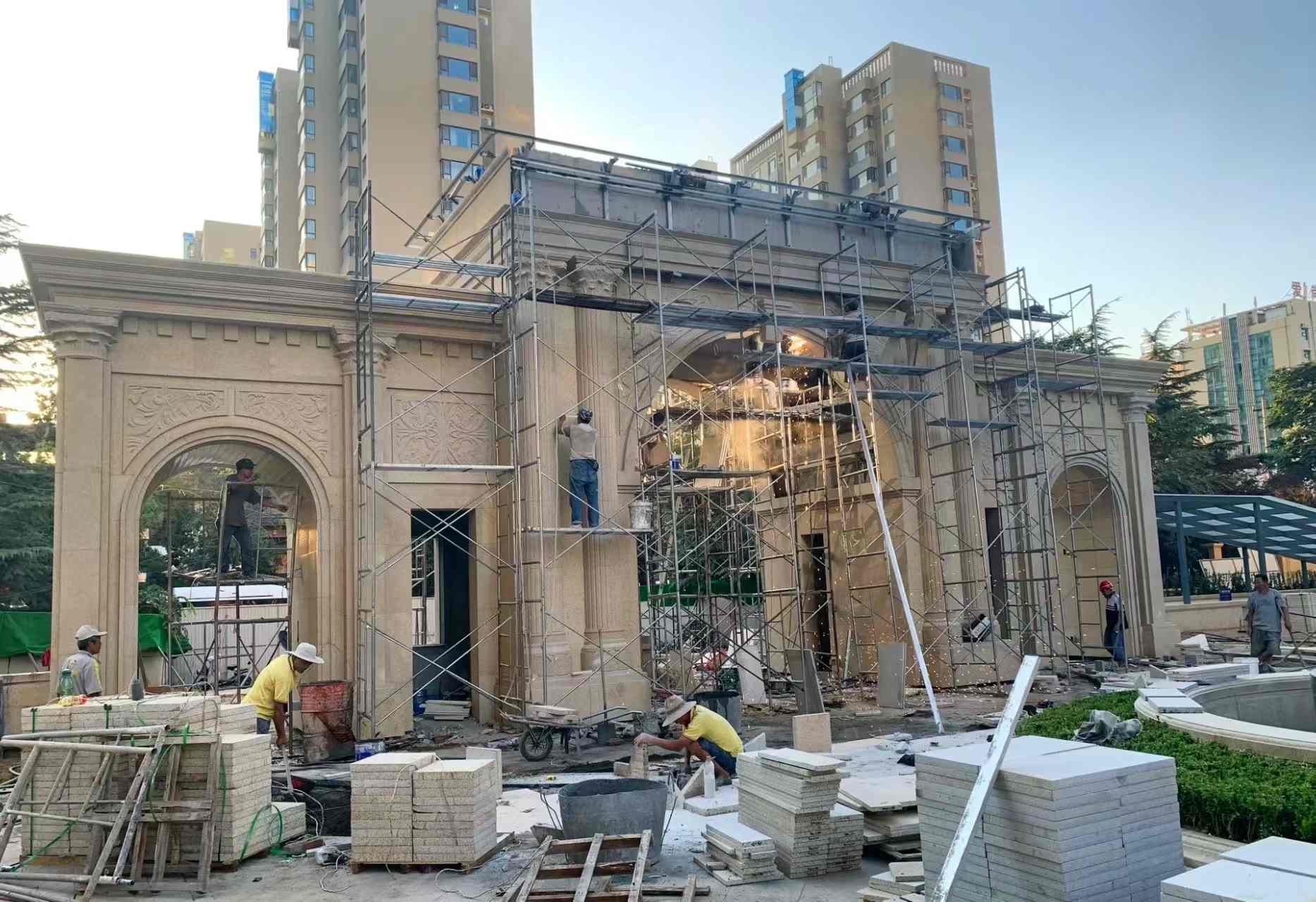 大连 黄金麻荔枝面花岗岩小区门楼外墙干挂