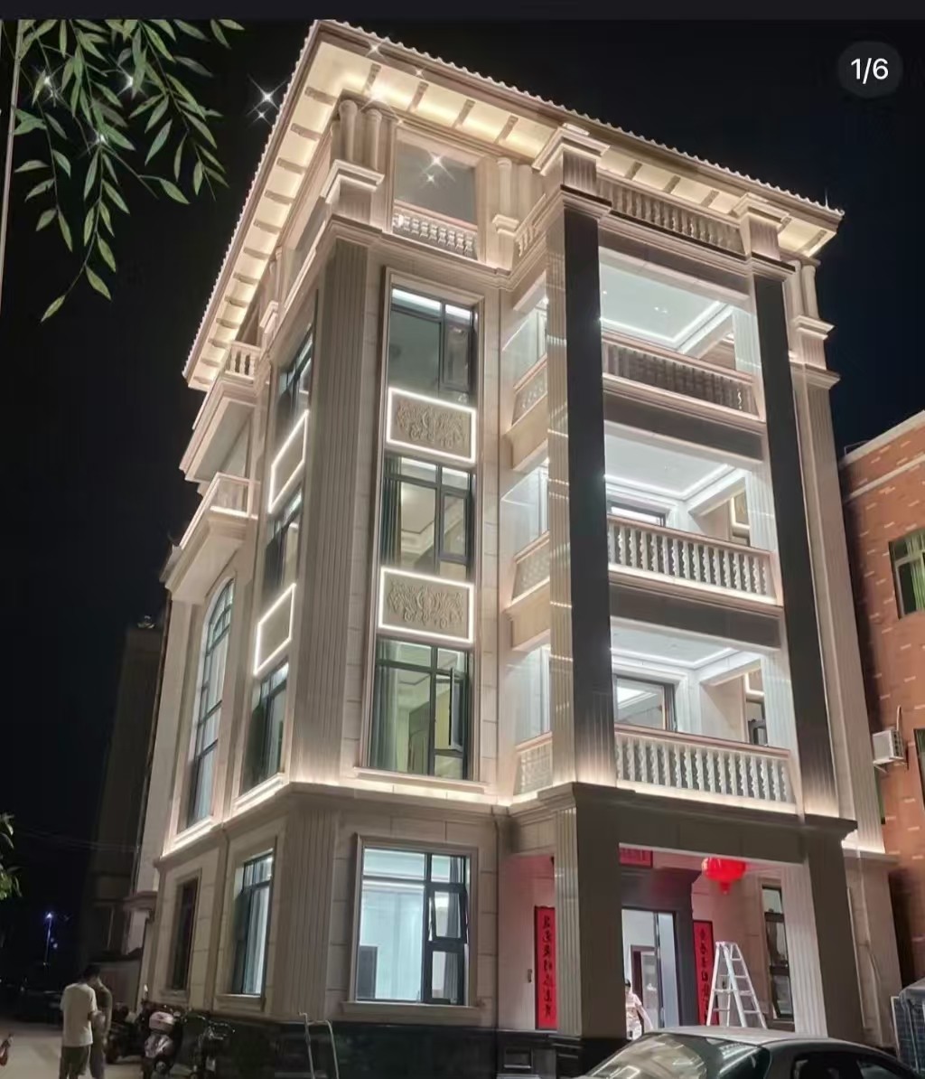 大连 芝麻白花岗岩别墅外墙夜间效果